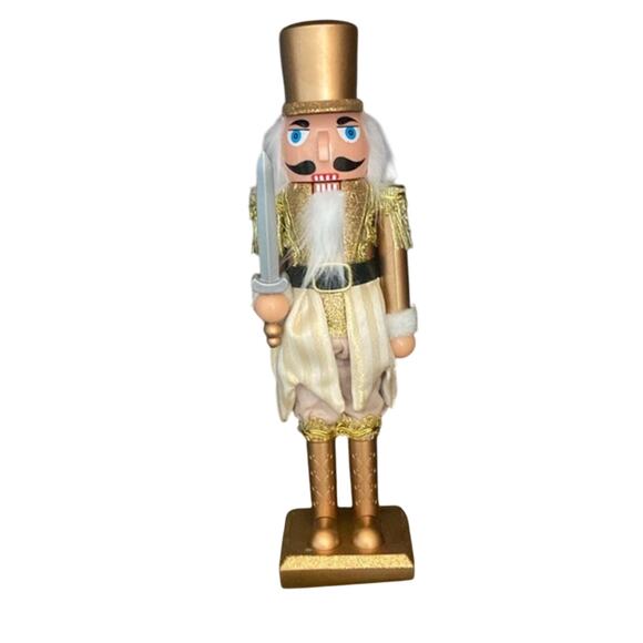 Nutcracker holding a sword- 13 in tall- Gold and Silver - Picture 1 of 1